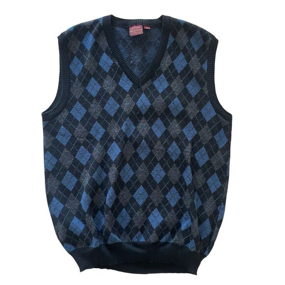 Nordstrom Merino Wool Blue Black Argyle Sweater best Women’s Size Large Italy - Picture 1 of 4